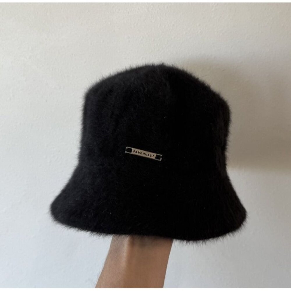 Parkhurst Angora Wool Beanie Cap Hat Black Rabbit Fur Nylon Canada Women’s OS